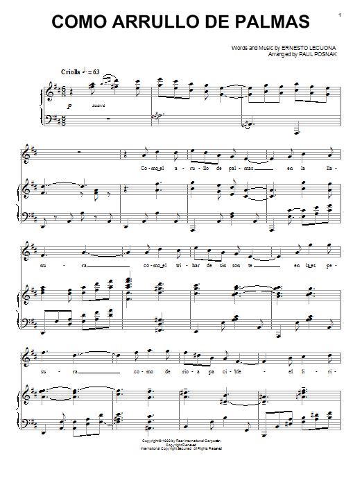 Paul Posnak Como Arrullo De Palmas sheet music notes and chords arranged for Piano & Vocal