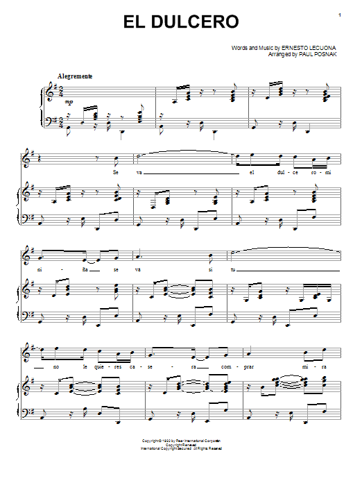 Paul Posnak El Dulcero sheet music notes and chords arranged for Piano & Vocal