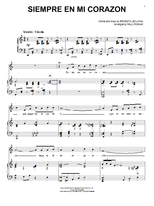 Paul Posnak Siempre En Mi Corazon sheet music notes and chords arranged for Piano & Vocal