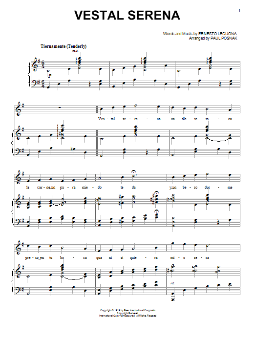 Paul Posnak Vestal Serena sheet music notes and chords arranged for Piano & Vocal