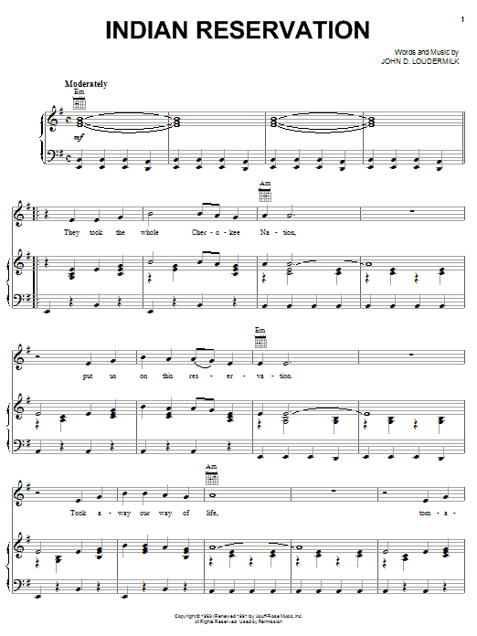 Paul Revere & The Raiders Indian Reservation sheet music notes and chords arranged for Piano, Vocal & Guitar Chords (Right-Hand Melody)