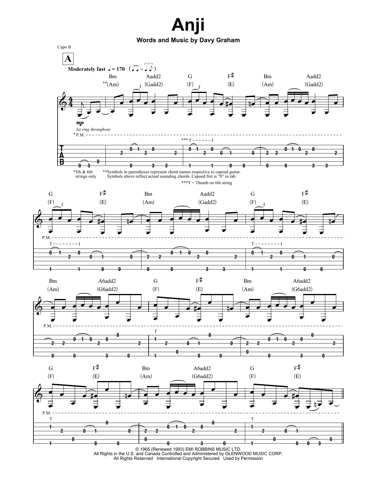 Paul Simon Anji sheet music notes and chords arranged for Guitar Tab (Single Guitar)