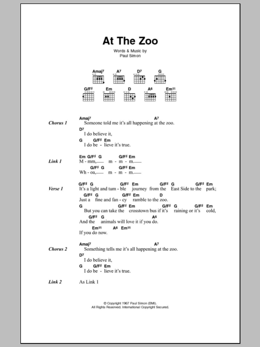 Simon & Garfunkel At The Zoo sheet music notes and chords arranged for Guitar Chords/Lyrics
