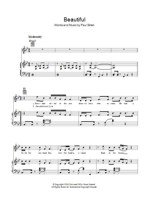 Paul Simon Beautiful sheet music notes and chords arranged for Piano, Vocal & Guitar Chords