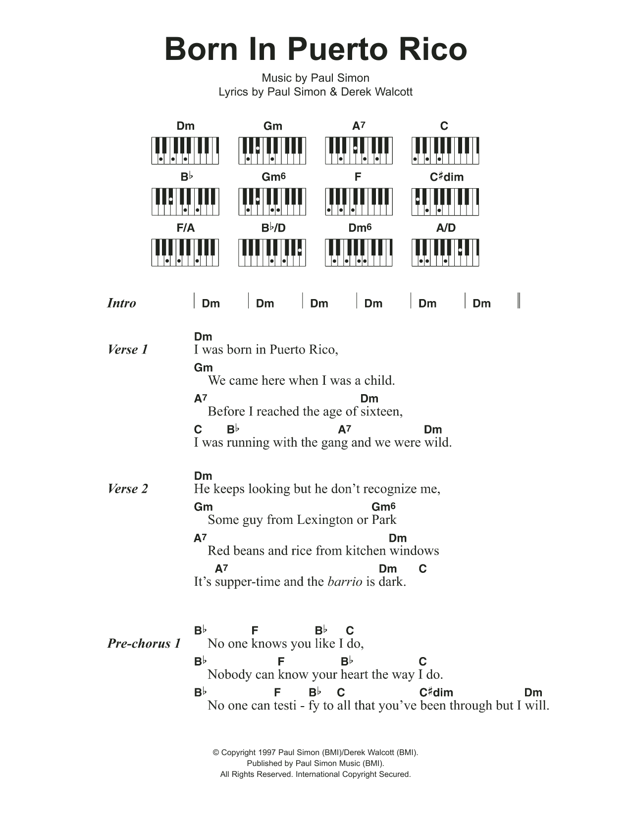 Paul Simon Born In Puerto Rico sheet music notes and chords arranged for Piano, Vocal & Guitar Chords