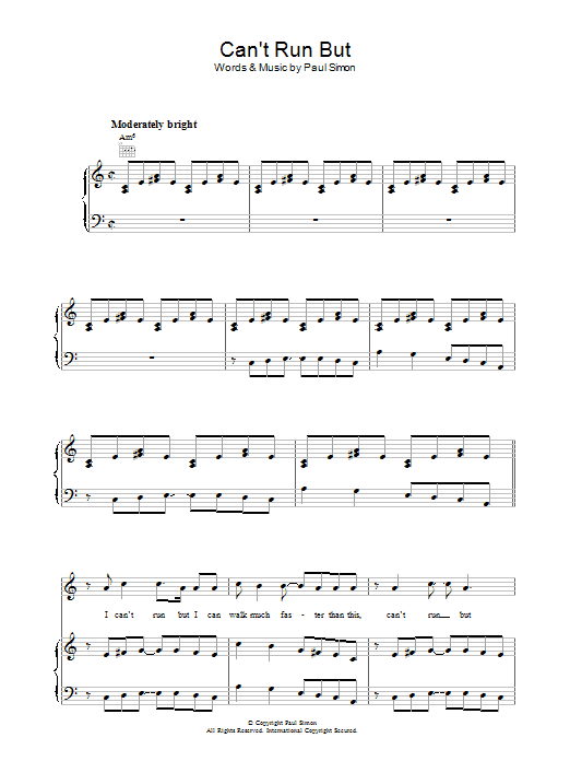 Paul Simon Can't Run But sheet music notes and chords arranged for Piano, Vocal & Guitar Chords