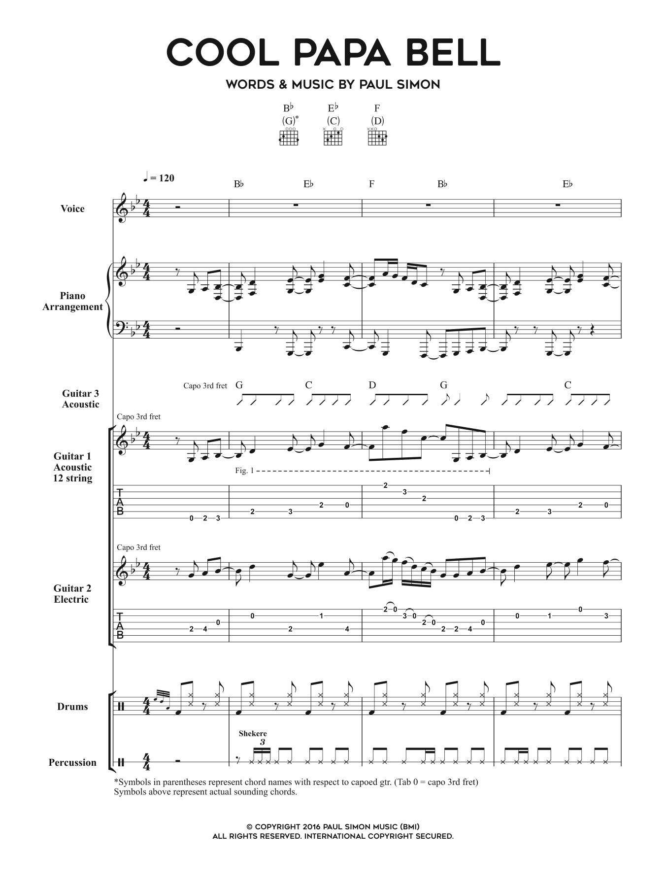 Paul Simon Cool Papa Bell sheet music notes and chords arranged for Piano, Vocal & Guitar Chords