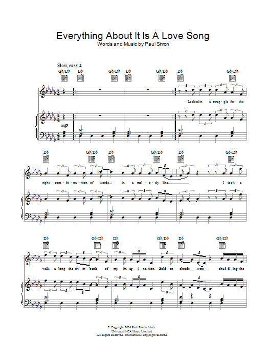 Paul Simon Everything About It Is A Love Song sheet music notes and chords arranged for Piano, Vocal & Guitar Chords
