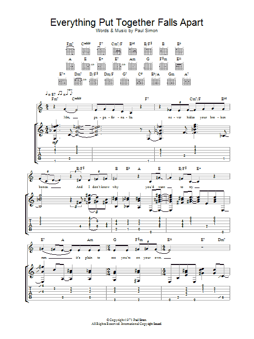 Paul Simon Everything Put Together Falls Apart sheet music notes and chords arranged for Guitar Chords/Lyrics