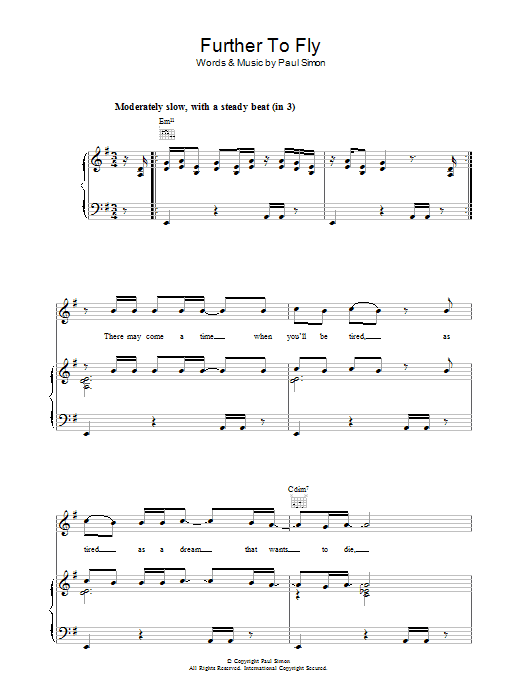 Paul Simon Further To Fly sheet music notes and chords arranged for Piano, Vocal & Guitar Chords