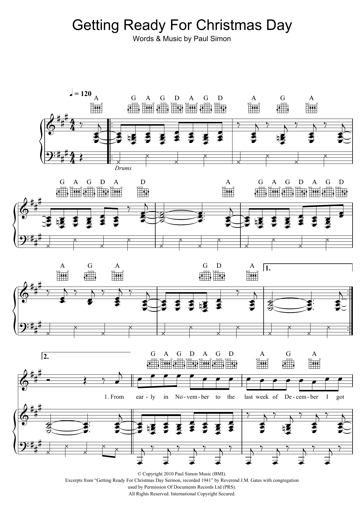 Paul Simon Getting Ready For Christmas Day sheet music notes and chords arranged for Piano, Vocal & Guitar Chords