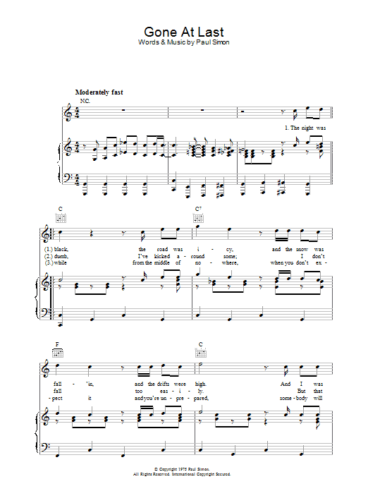 Paul Simon Gone At Last sheet music notes and chords arranged for Piano, Vocal & Guitar Chords