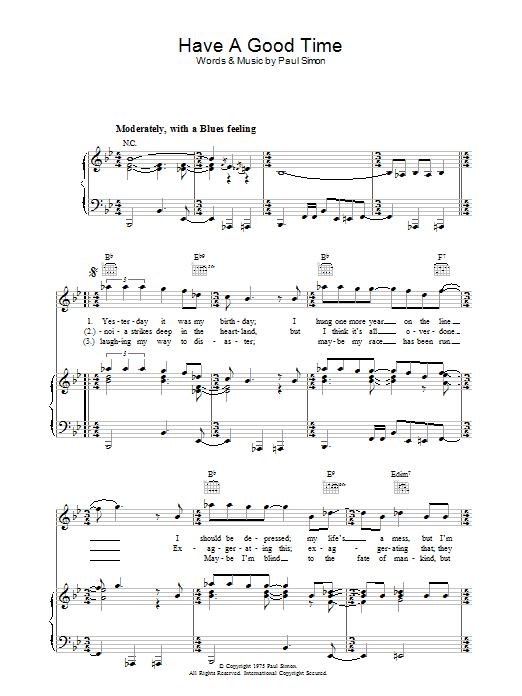 Paul Simon Have A Good Time sheet music notes and chords arranged for Piano, Vocal & Guitar Chords