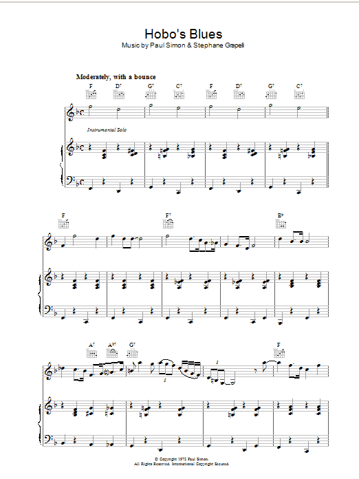 Paul Simon Hobo's Blues sheet music notes and chords arranged for Piano, Vocal & Guitar Chords