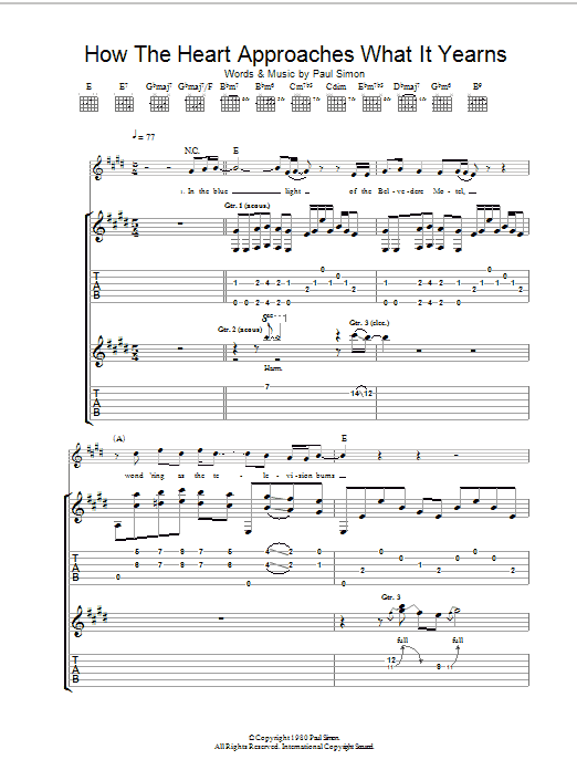 Paul Simon How The Heart Approaches What It Yearns sheet music notes and chords arranged for Guitar Tab