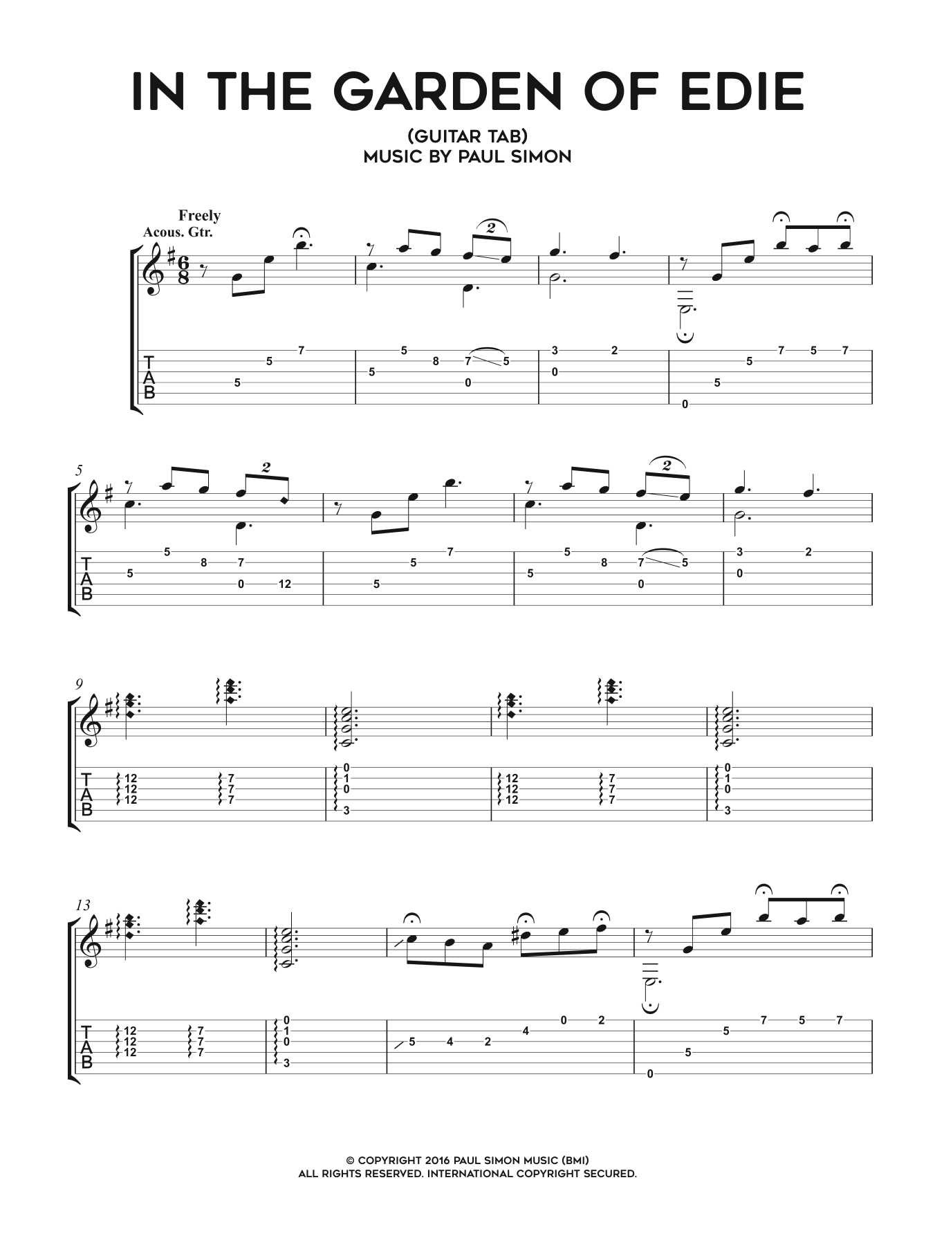 Paul Simon In The Garden Of Edie sheet music notes and chords arranged for Guitar Tab