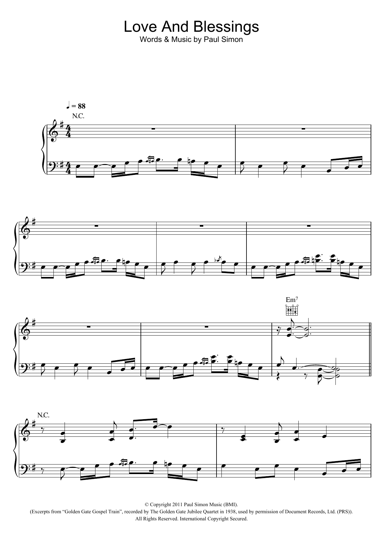 Paul Simon Love And Blessings sheet music notes and chords arranged for Piano, Vocal & Guitar Chords