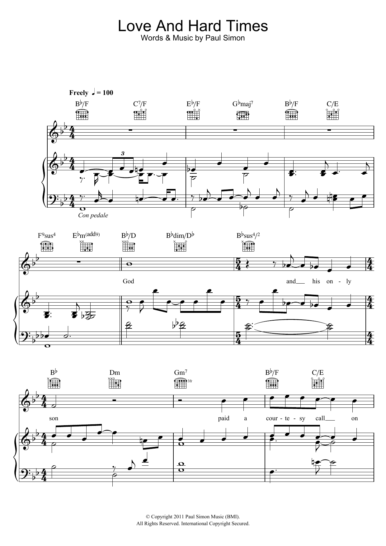 Paul Simon Love And Hard Times sheet music notes and chords arranged for Piano, Vocal & Guitar Chords