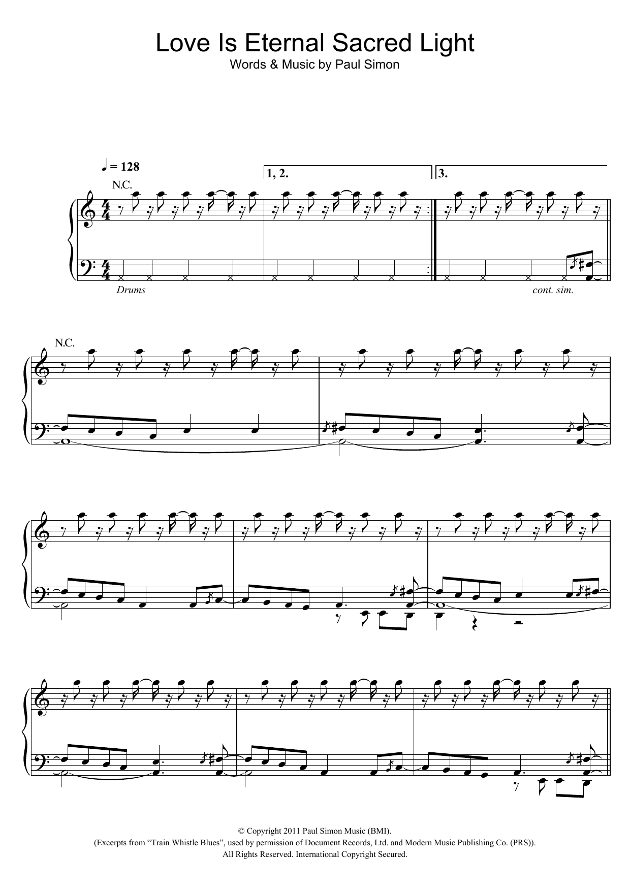 Paul Simon Love Is Eternal Sacred Light sheet music notes and chords arranged for Piano, Vocal & Guitar Chords