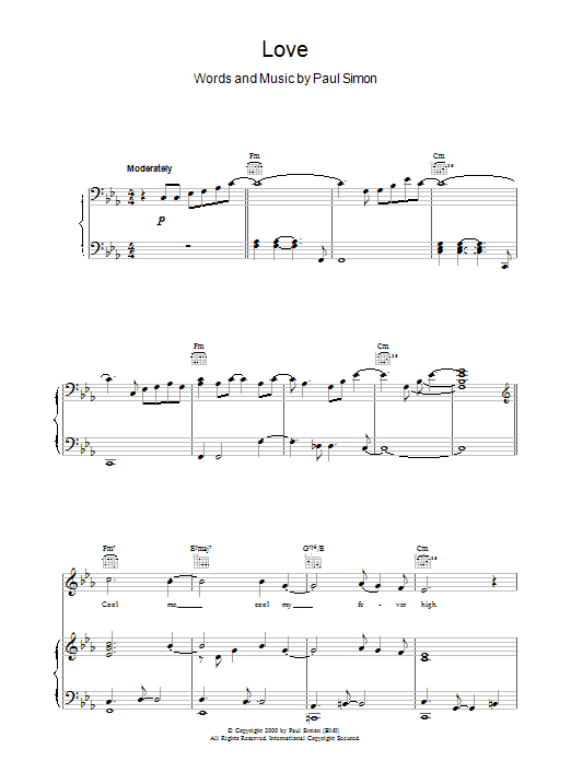 Paul Simon Love sheet music notes and chords arranged for Guitar Chords/Lyrics