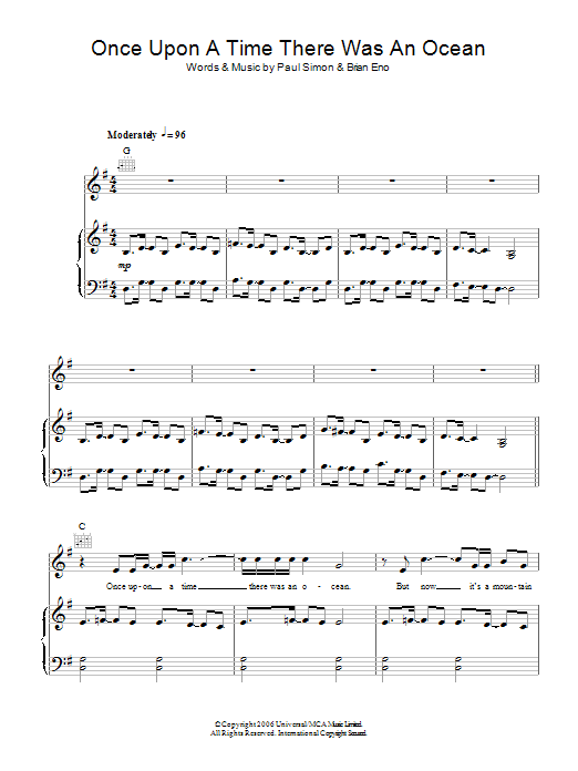 Paul Simon Once Upon A Time There Was An Ocean sheet music notes and chords arranged for Piano, Vocal & Guitar Chords