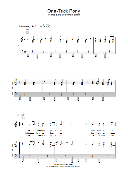 Paul Simon One-Trick Pony sheet music notes and chords arranged for Piano, Vocal & Guitar Chords