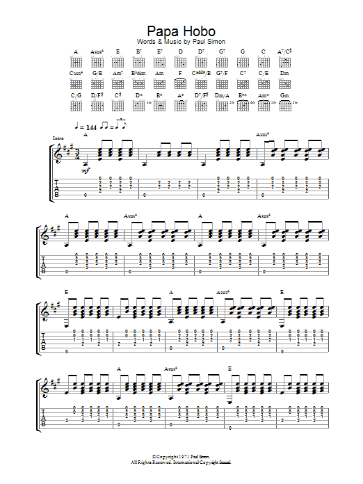 Paul Simon Papa Hobo sheet music notes and chords arranged for Guitar Chords/Lyrics