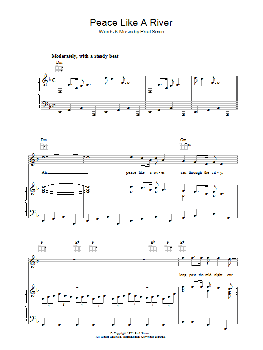 Paul Simon Peace Like A River sheet music notes and chords arranged for Guitar Chords/Lyrics