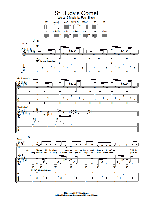 Paul Simon St. Judy's Comet sheet music notes and chords arranged for Piano, Vocal & Guitar Chords