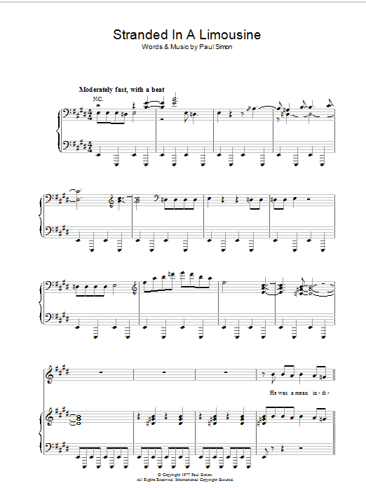 Paul Simon Stranded In A Limousine sheet music notes and chords arranged for Piano, Vocal & Guitar Chords