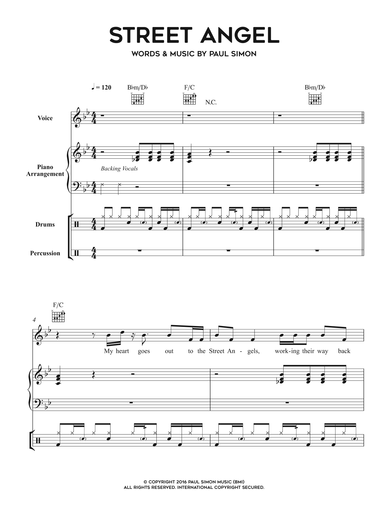 Paul Simon Street Angel sheet music notes and chords arranged for Piano, Vocal & Guitar Chords