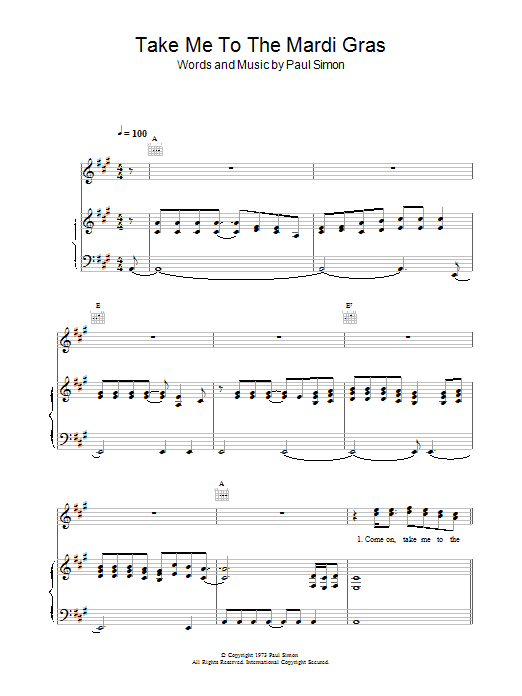 Paul Simon Take Me To The Mardi Gras sheet music notes and chords arranged for Ukulele Chords/Lyrics