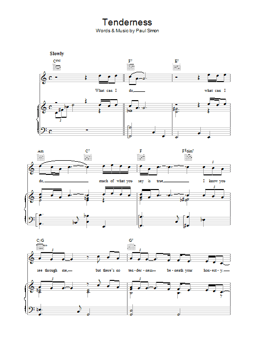 Paul Simon Tenderness sheet music notes and chords arranged for Piano, Vocal & Guitar Chords