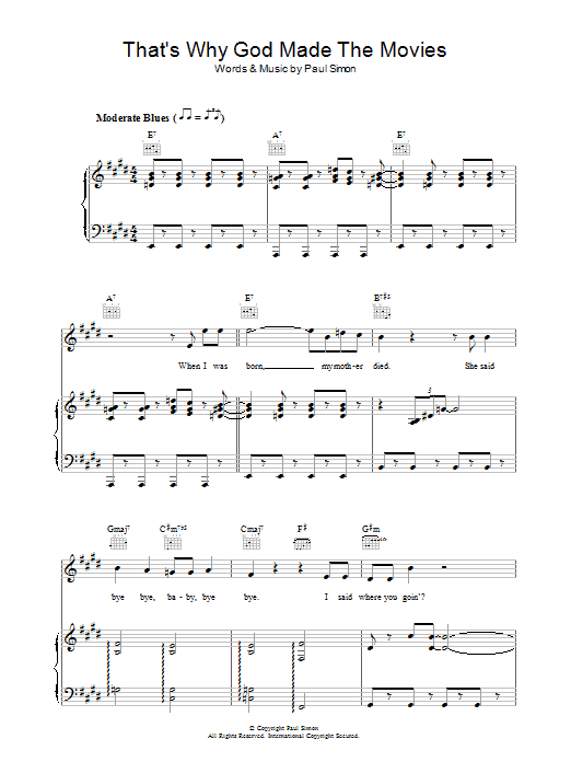 Paul Simon That's Why God Made The Movies sheet music notes and chords arranged for Piano, Vocal & Guitar Chords