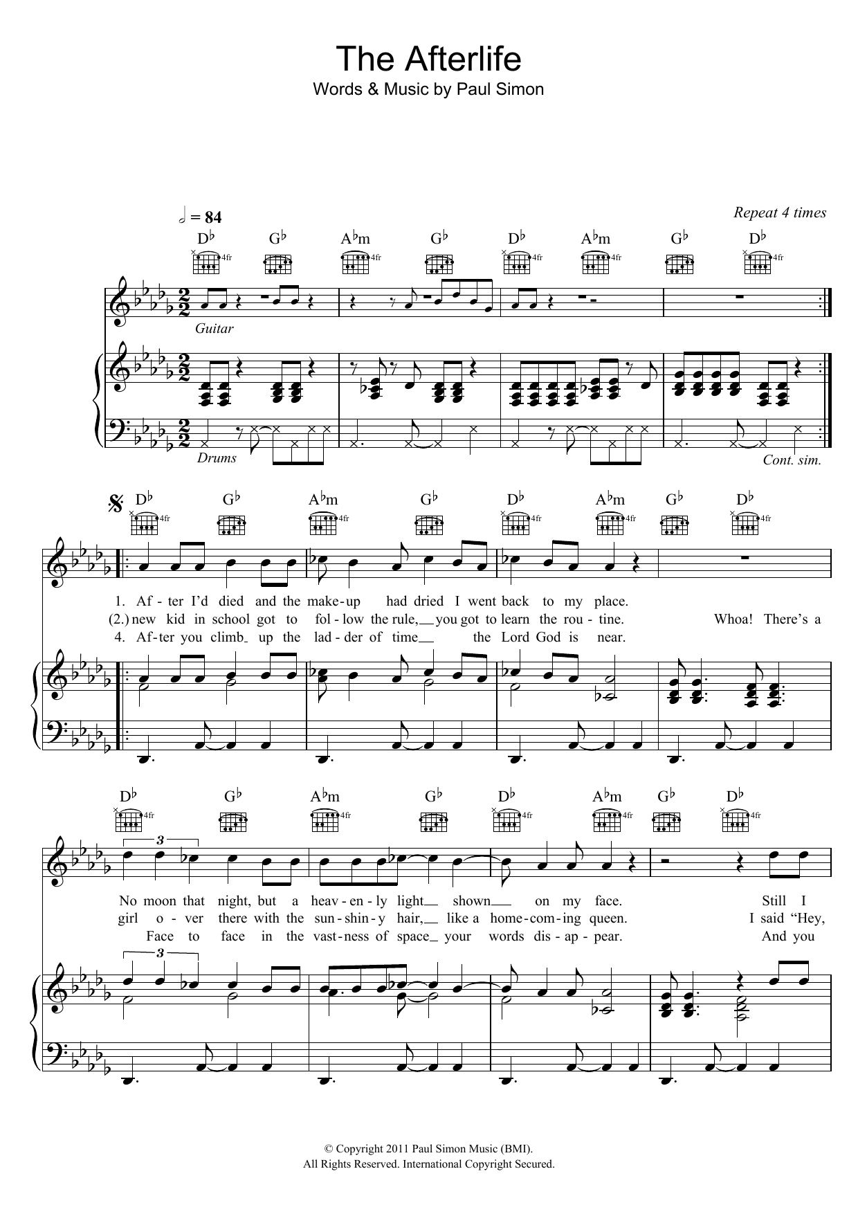 Paul Simon The Afterlife sheet music notes and chords arranged for Piano, Vocal & Guitar Chords