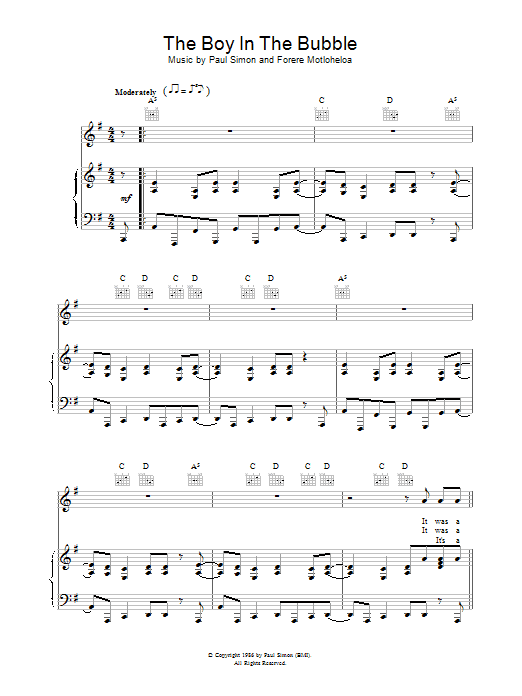 Paul Simon The Boy In The Bubble sheet music notes and chords arranged for Guitar Chords/Lyrics