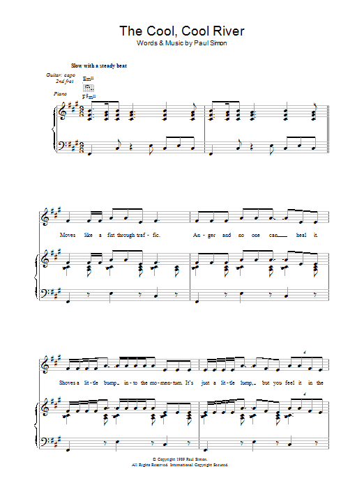 Paul Simon The Cool, Cool River sheet music notes and chords arranged for Piano, Vocal & Guitar Chords