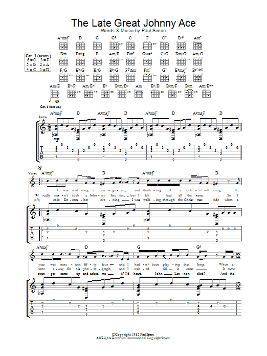 Paul Simon The Late Great Johnny Ace sheet music notes and chords arranged for Guitar Chords/Lyrics