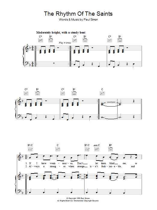 Paul Simon The Rhythm Of The Saints sheet music notes and chords arranged for Guitar Chords/Lyrics