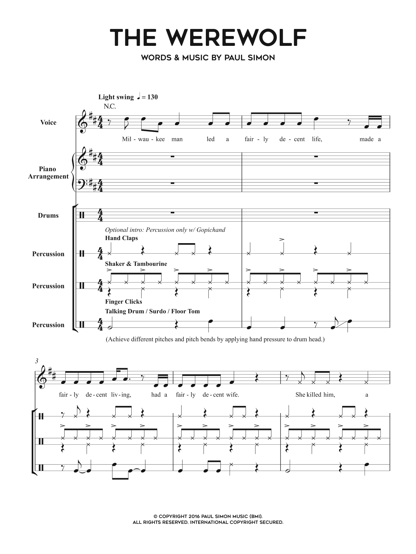 Paul Simon The Werewolf sheet music notes and chords arranged for Piano, Vocal & Guitar Chords
