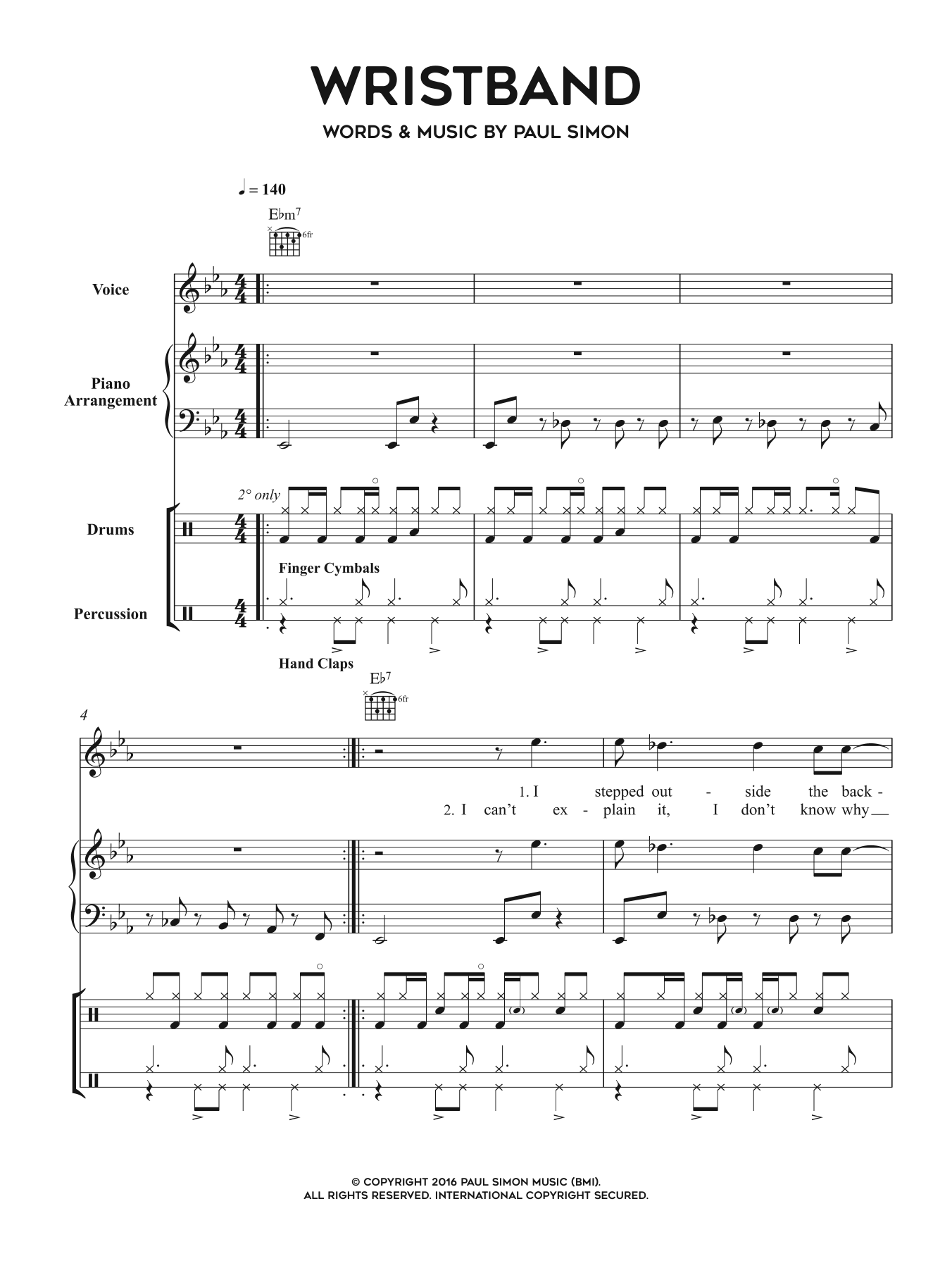 Paul Simon Wristband sheet music notes and chords arranged for Piano, Vocal & Guitar Chords