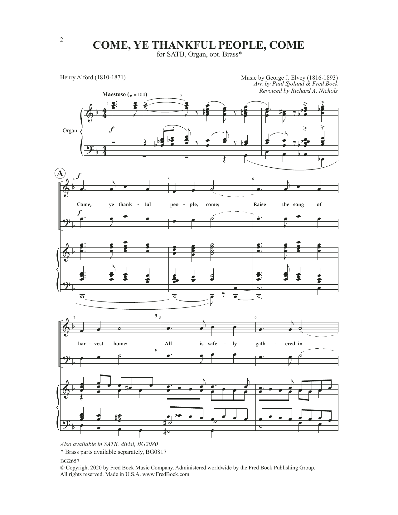 Paul Sjolund, Fred Bock & Richard A. Nichols Come, Ye Thankful People, Come sheet music notes and chords arranged for SATB Choir