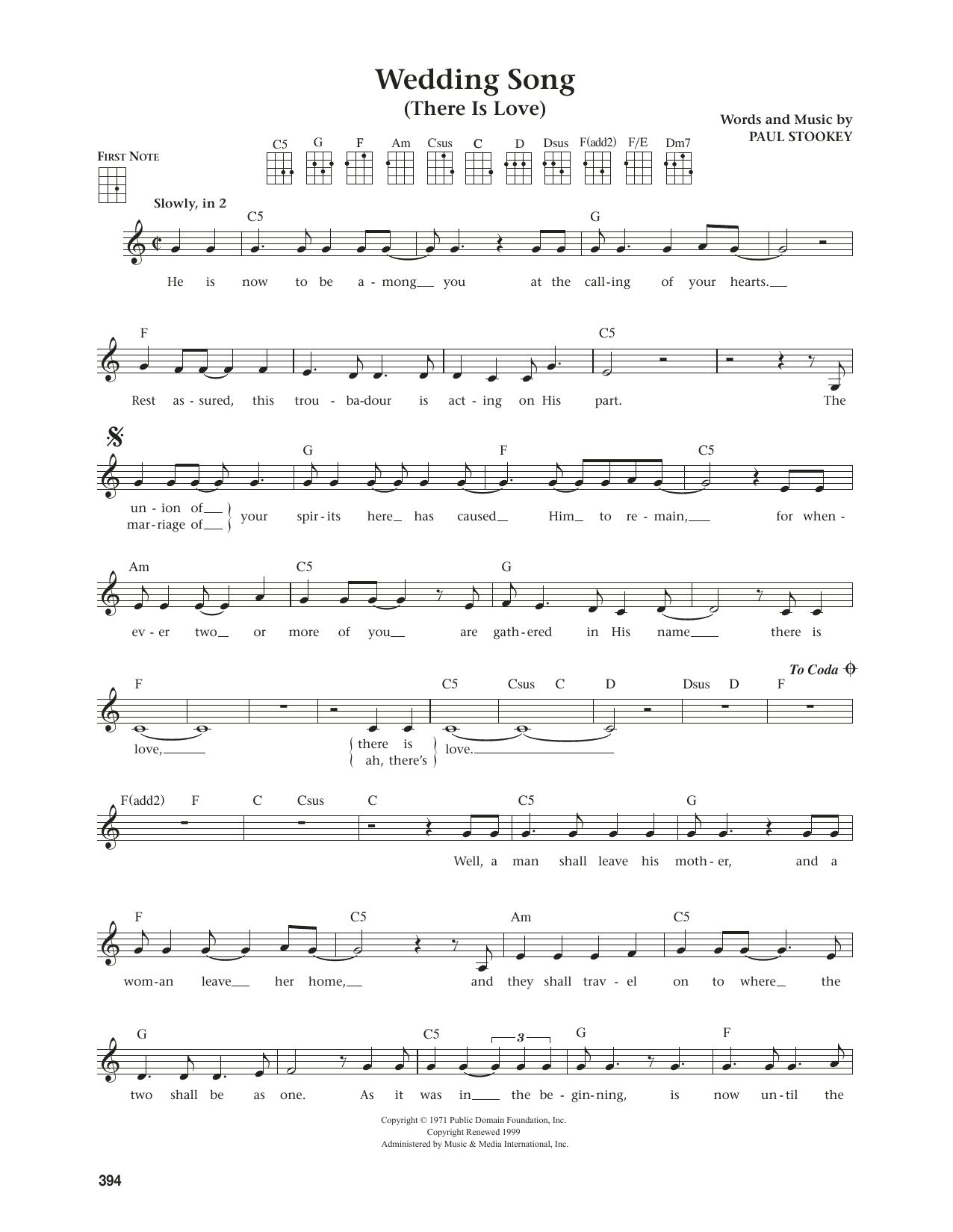 Paul Stookey Wedding Song (There Is Love) (from The Daily Ukulele) (arr. Jim Beloff) sheet music notes and chords arranged for Ukulele