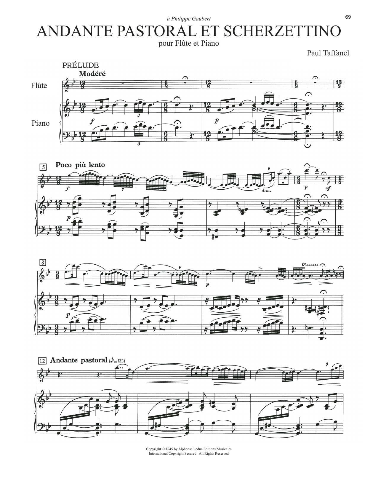 Paul Taffanel Andante Pastoral Et Scherzettino sheet music notes and chords arranged for Flute and Piano
