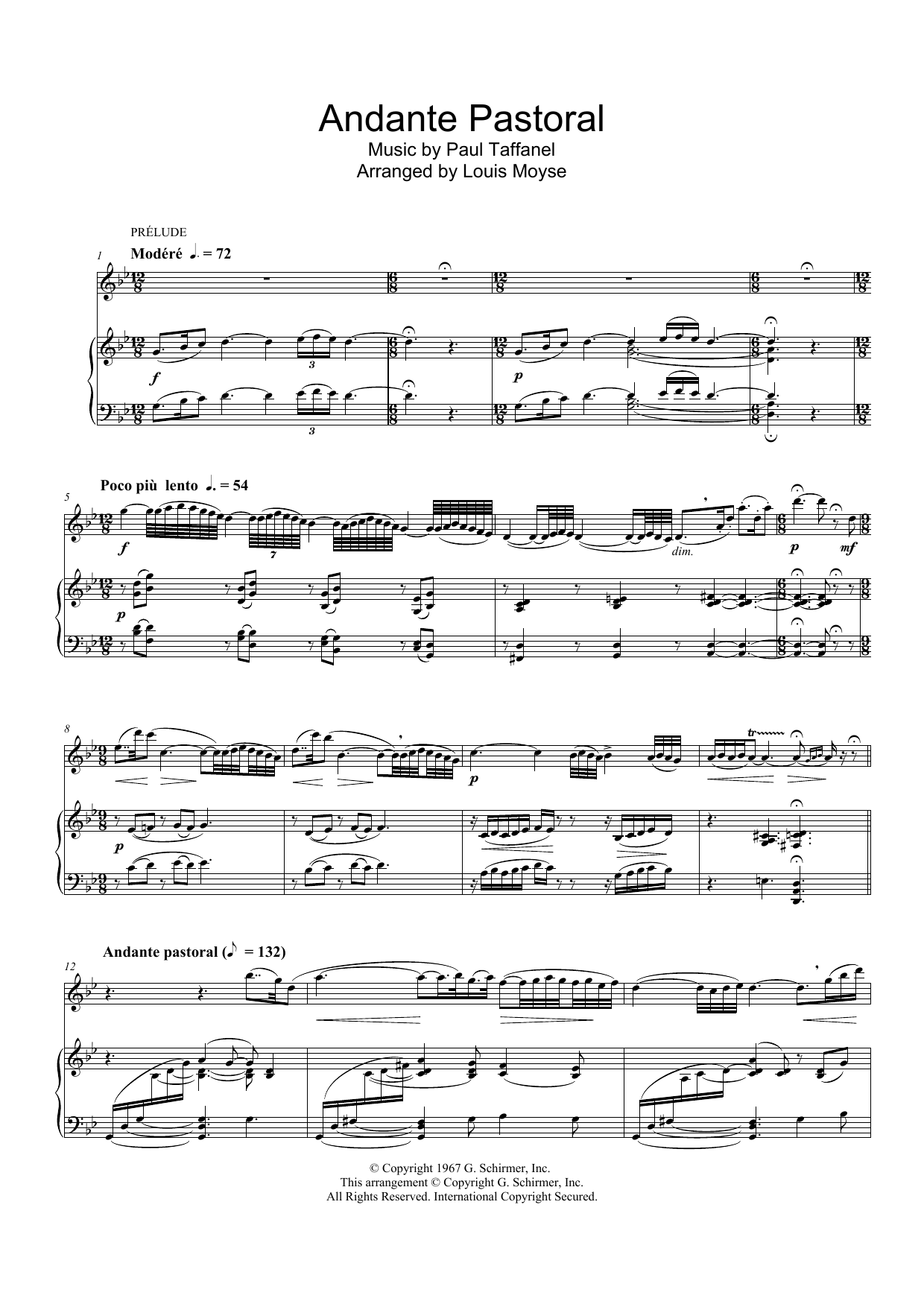 Paul Taffanel Andante Pastoral sheet music notes and chords arranged for Flute Solo