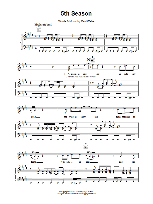 Paul Weller 5th Season sheet music notes and chords arranged for Piano, Vocal & Guitar Chords