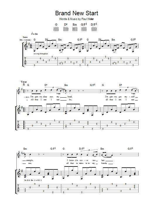 Paul Weller Brand New Start sheet music notes and chords arranged for Guitar Chords/Lyrics