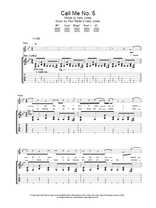 Paul Weller Call Me No. 5 sheet music notes and chords arranged for Guitar Tab