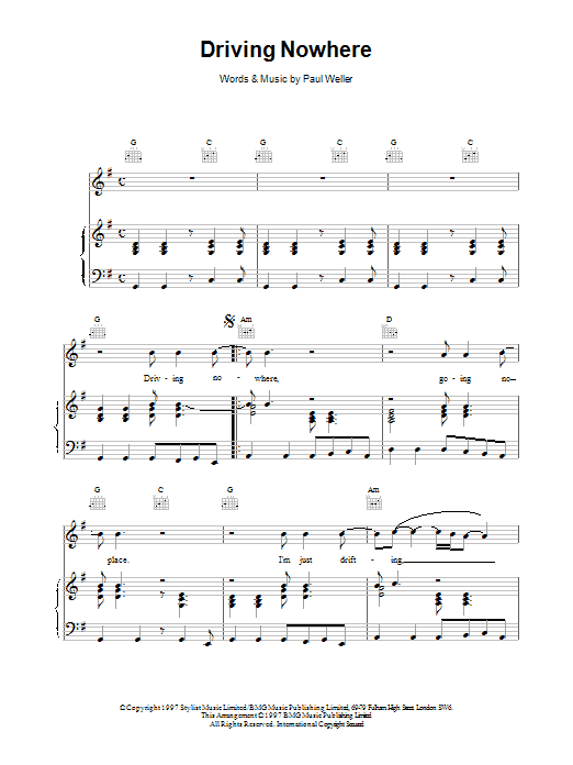 Paul Weller Driving Nowhere sheet music notes and chords arranged for Piano, Vocal & Guitar Chords
