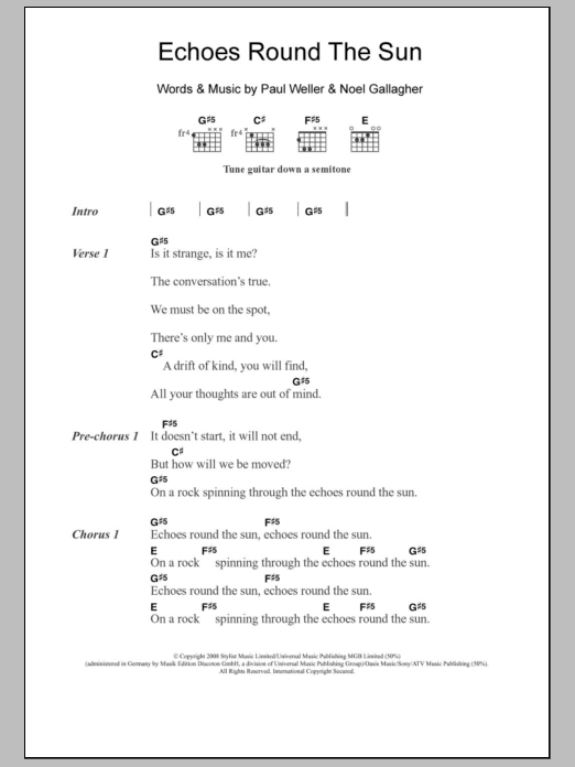 Paul Weller Echoes Round The Sun sheet music notes and chords arranged for Guitar Chords/Lyrics